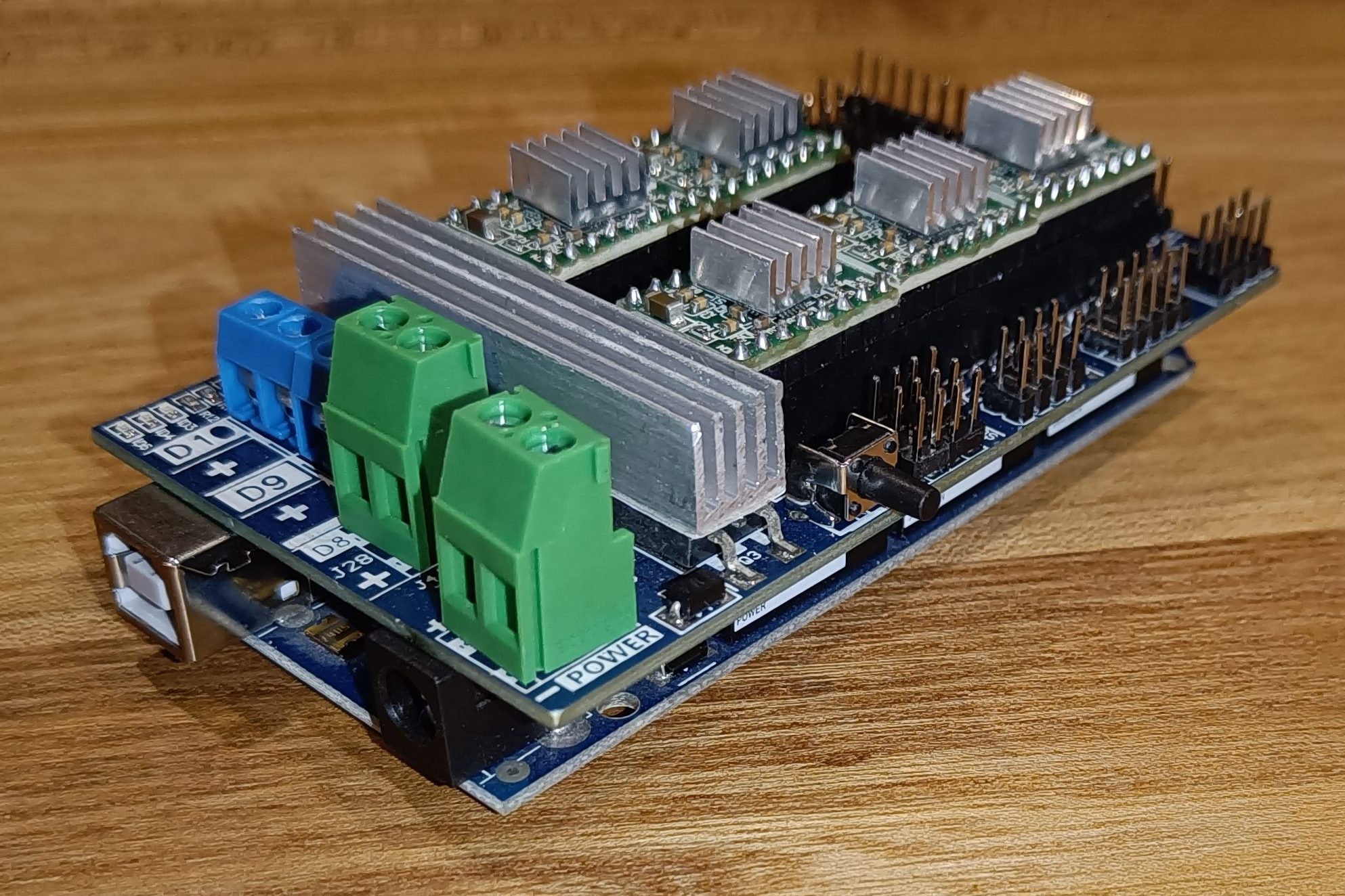 Picture of my Arduino Mega, Ramps 1.6 and 5 A4988s packaged together